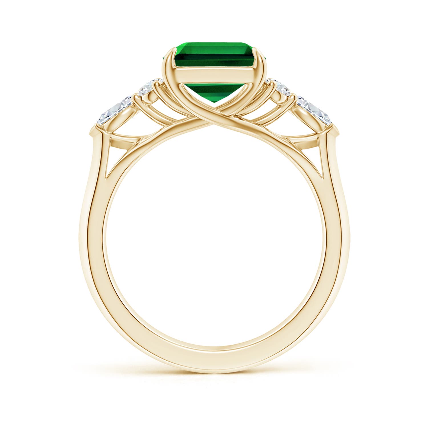 10x8mm Labgrown Lab-Grown Emerald-Cut Emerald Side Stone Engagement Ring with Diamonds in 18K Yellow Gold