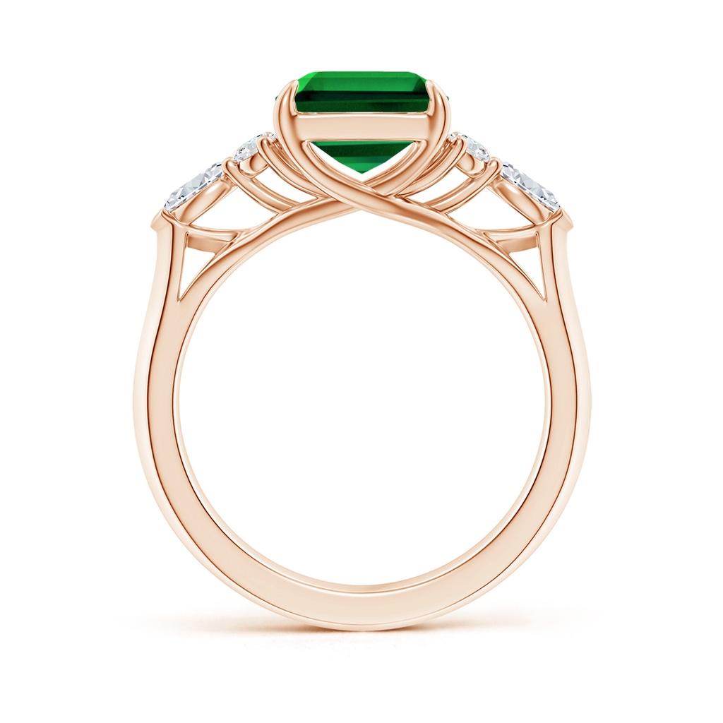 10x8mm Labgrown Lab-Grown Emerald-Cut Emerald Side Stone Engagement Ring with Diamonds in Rose Gold - side 199