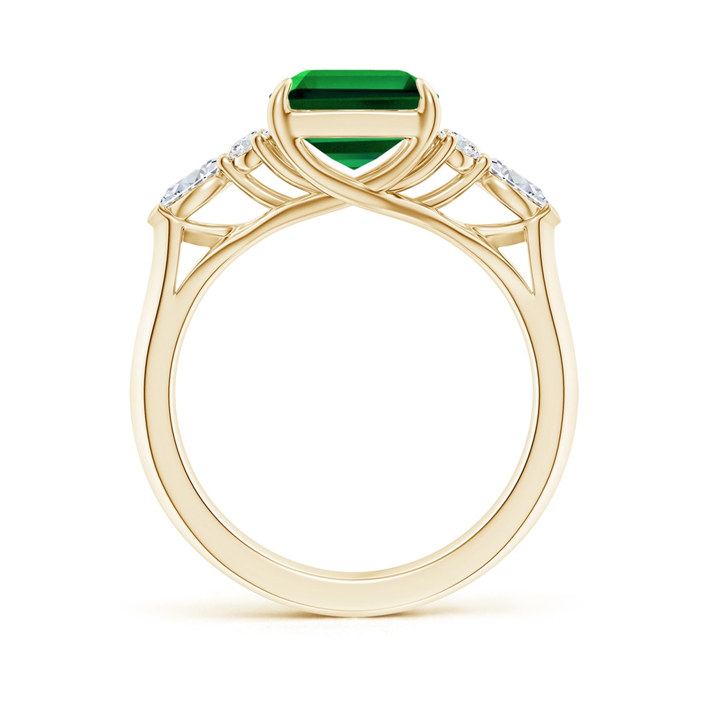 10x8mm Labgrown Lab-Grown Emerald-Cut Emerald Side Stone Engagement Ring with Diamonds in Yellow Gold - side 199