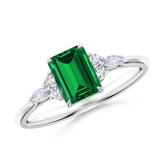 7x5mm Labgrown Lab-Grown Emerald-Cut Emerald Side Stone Engagement Ring with Diamonds in P950 Platinum