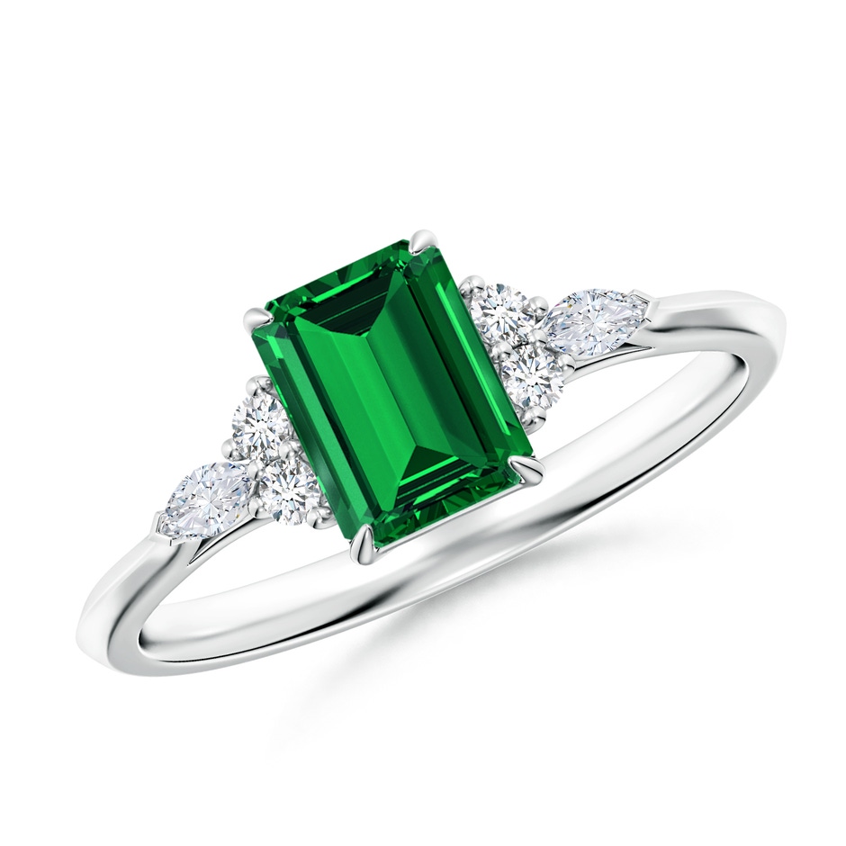7x5mm Labgrown Lab-Grown Emerald-Cut Emerald Side Stone Engagement Ring with Diamonds in P950 Platinum 