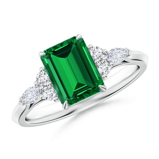 8x6mm Labgrown Lab-Grown Emerald-Cut Emerald Side Stone Engagement Ring with Diamonds in P950 Platinum