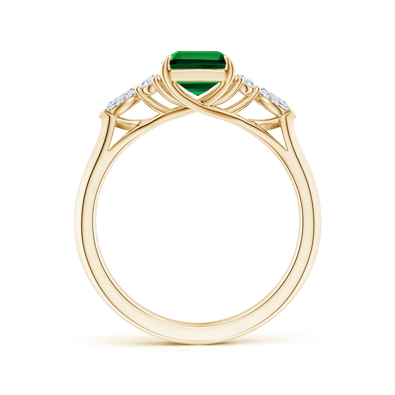 8x6mm Labgrown Lab-Grown Emerald-Cut Emerald Side Stone Engagement Ring with Diamonds in Yellow Gold - side 2