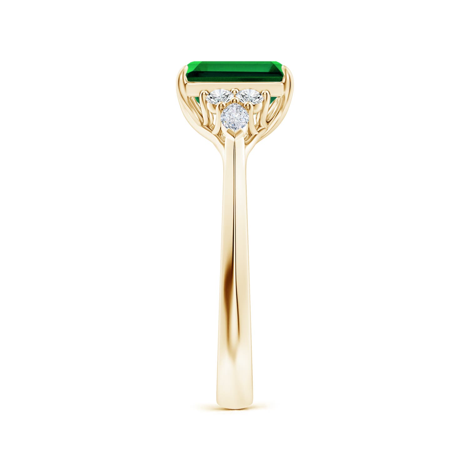 8x6mm Labgrown Lab-Grown Emerald-Cut Emerald Side Stone Engagement Ring with Diamonds in Yellow Gold - side 3