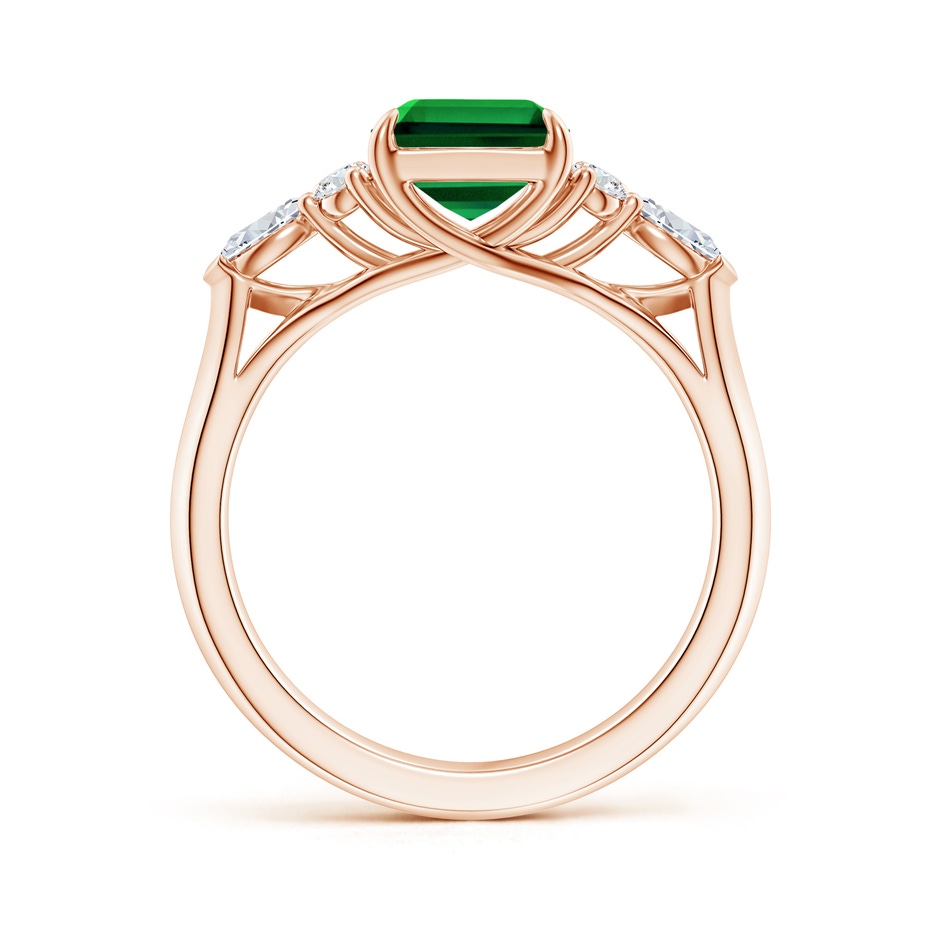 9x7mm Labgrown Lab-Grown Emerald-Cut Emerald Side Stone Engagement Ring with Diamonds in Rose Gold side 199