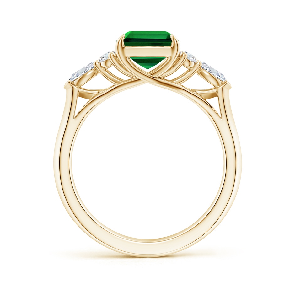 9x7mm Labgrown Lab-Grown Emerald-Cut Emerald Side Stone Engagement Ring with Diamonds in Yellow Gold side 199