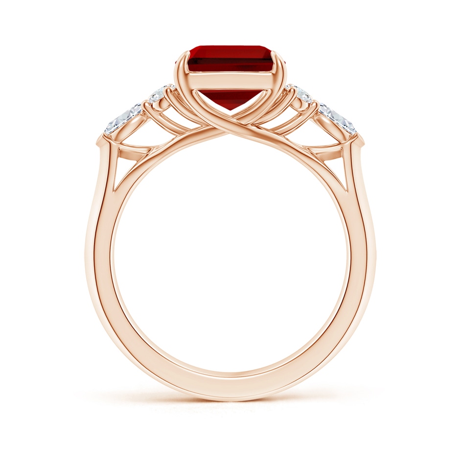 10x8mm Labgrown Emerald-Cut Lab-Grown Ruby Side Stone Engagement Ring with Diamonds in 18K Rose Gold side 199
