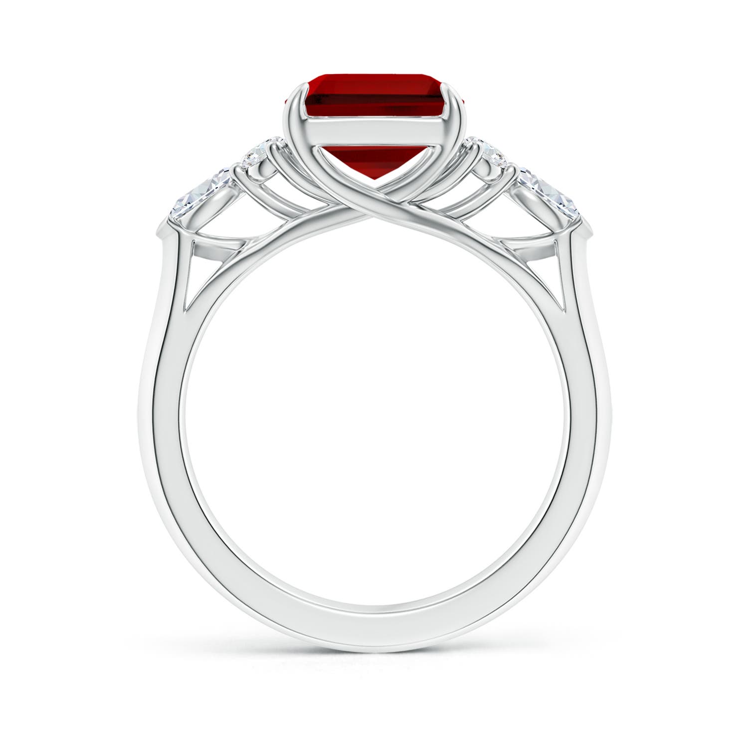 10x8mm Labgrown Emerald-Cut Lab-Grown Ruby Side Stone Engagement Ring with Diamonds in P950 Platinum