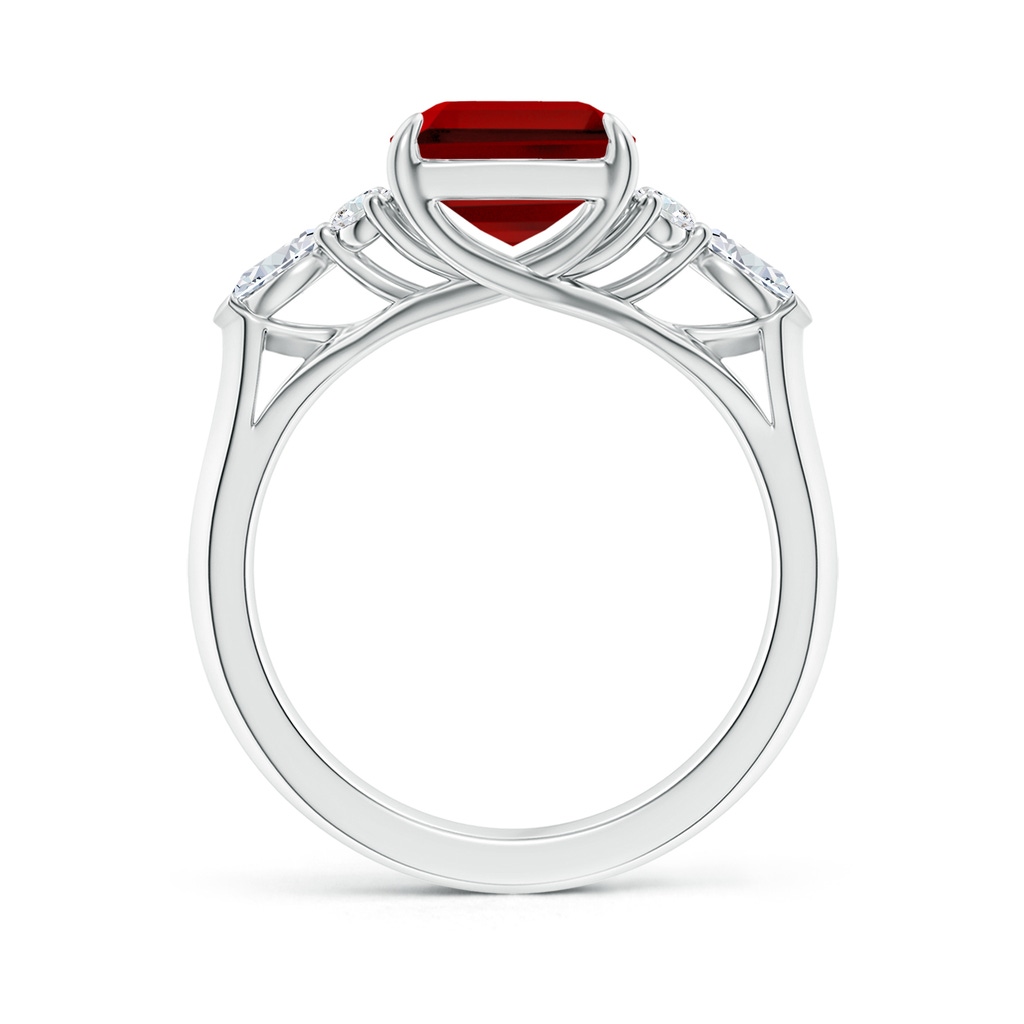 10x8mm Labgrown Emerald-Cut Lab-Grown Ruby Side Stone Engagement Ring with Diamonds in P950 Platinum - side 199