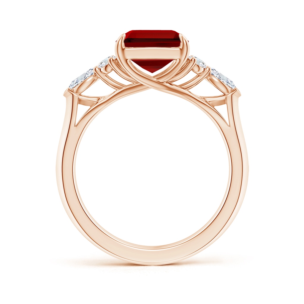 10x8mm Labgrown Emerald-Cut Lab-Grown Ruby Side Stone Engagement Ring with Diamonds in Rose Gold - side 199