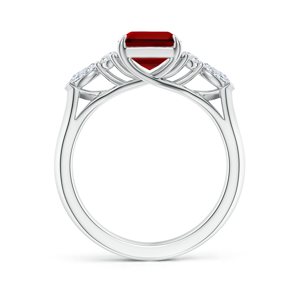 9x7mm Labgrown Emerald-Cut Lab-Grown Ruby Side Stone Engagement Ring with Diamonds in White Gold Side 199