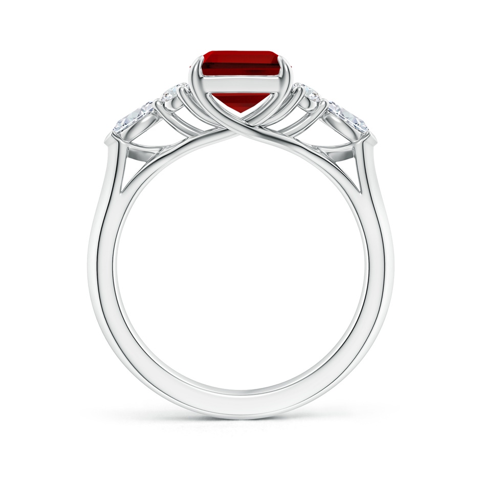 9x7mm Labgrown Emerald-Cut Lab-Grown Ruby Side Stone Engagement Ring with Diamonds in White Gold side 199