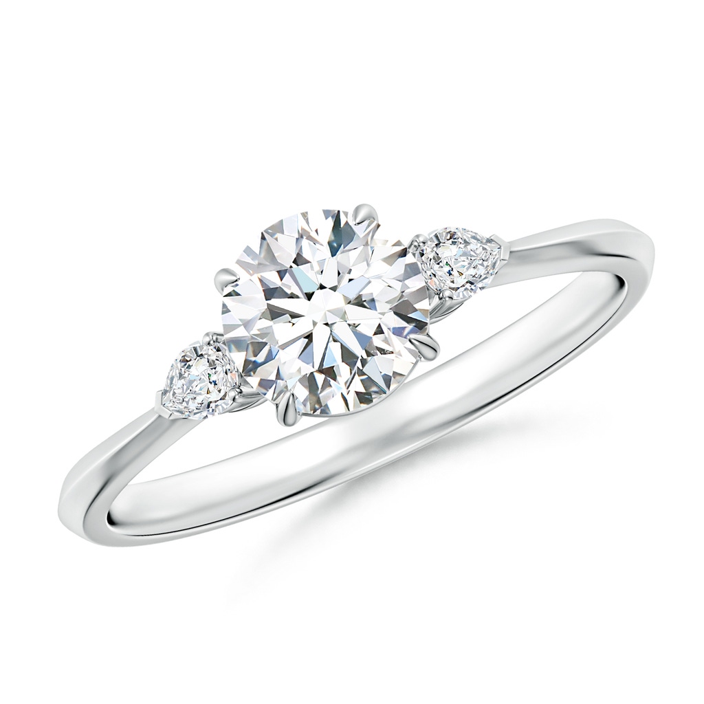 5.9mm FGVS Lab-Grown Round and Pear Diamond Three Stone Engagement Ring in White Gold