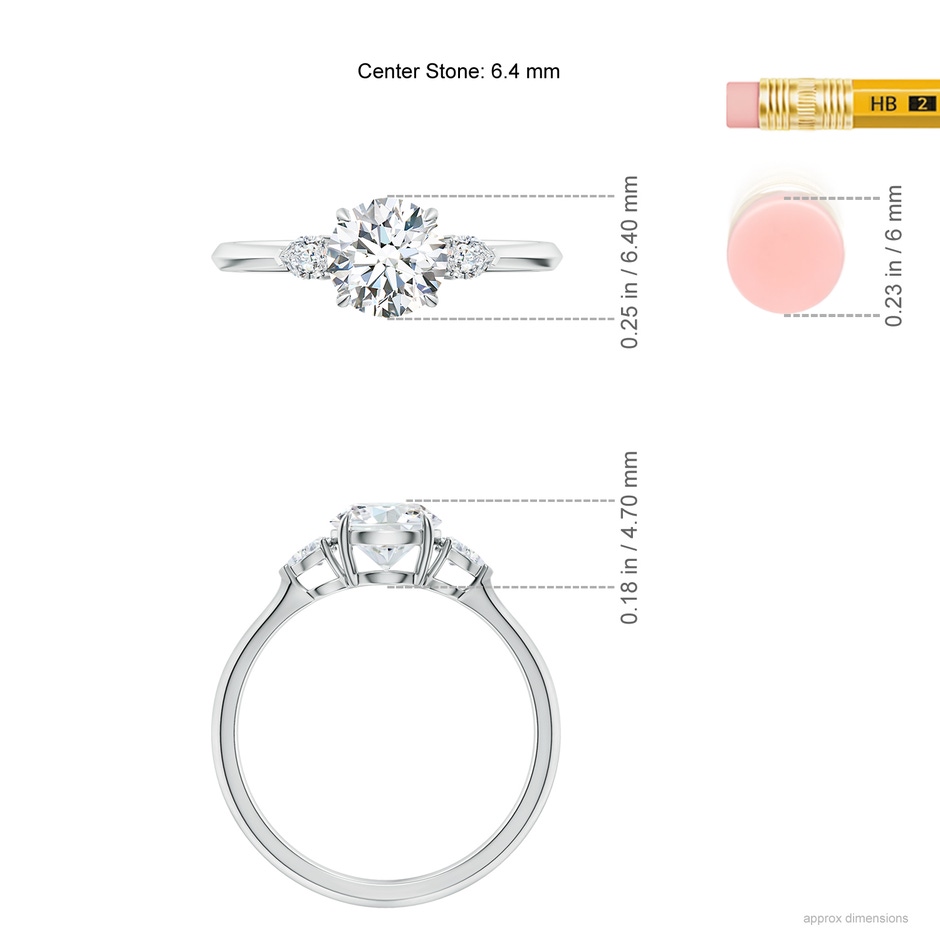 6.4mm FGVS Lab-Grown Round and Pear Diamond Three Stone Engagement Ring in P950 Platinum ruler
