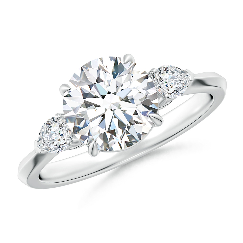 8mm FGVS Lab-Grown Round and Pear Diamond Three Stone Engagement Ring in White Gold
