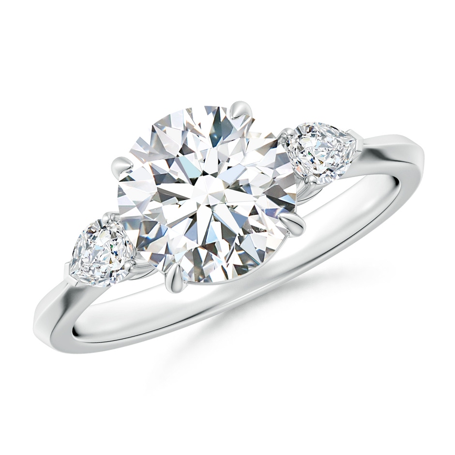 8mm FGVS Lab-Grown Round and Pear Diamond Three Stone Engagement Ring in White Gold 