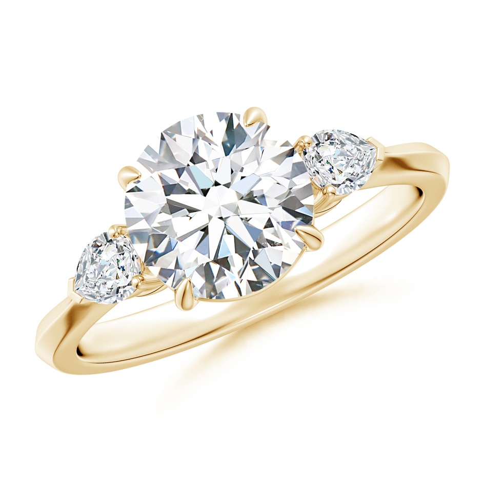 8mm FGVS Lab-Grown Round and Pear Diamond Three Stone Engagement Ring in Yellow Gold 