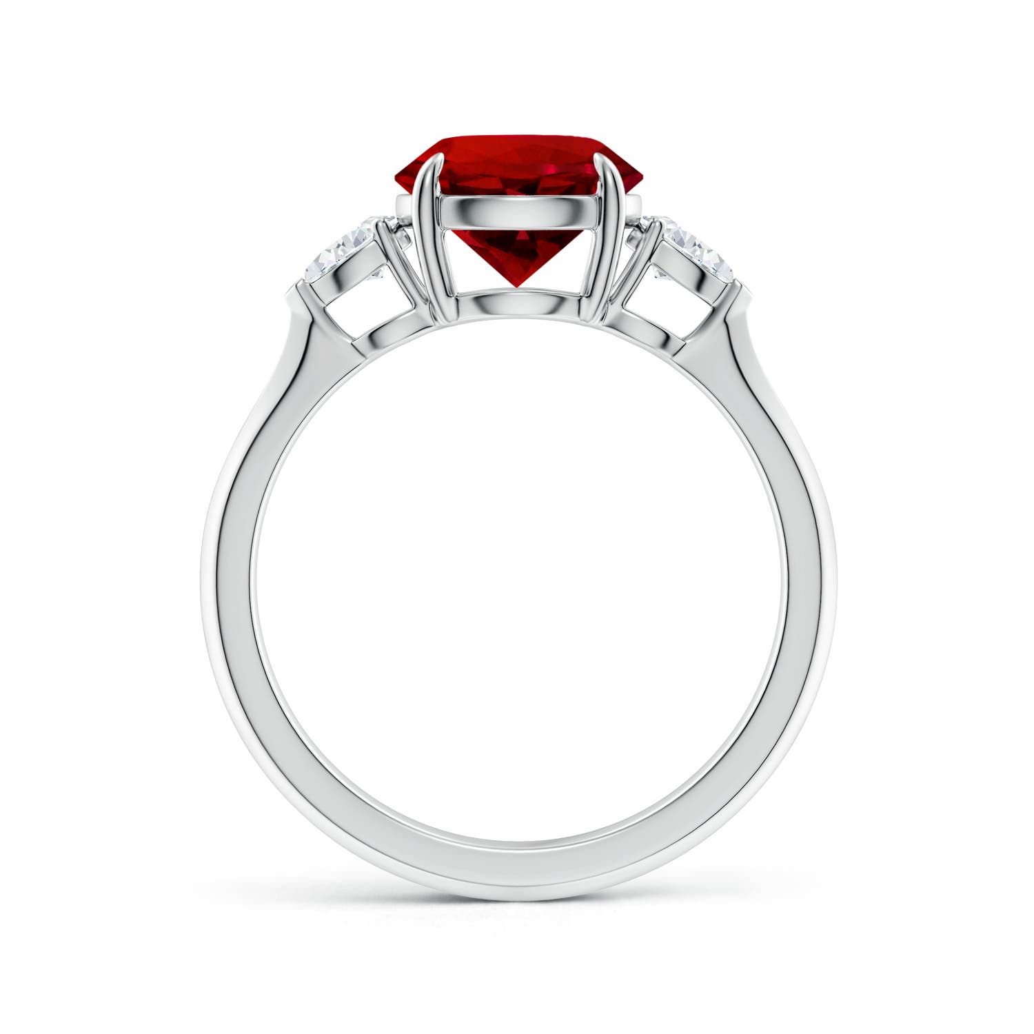 8mm Labgrown Lab-Grown Round Ruby and Pear Diamond Three Stone Engagement Ring in 18K White Gold - side 2