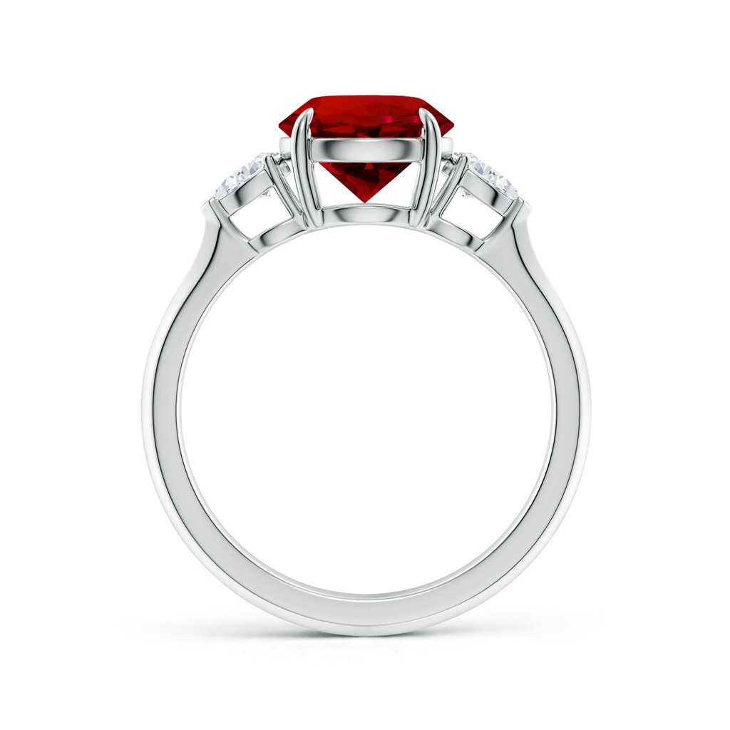 8mm Labgrown Lab-Grown Round Ruby and Pear Diamond Three Stone Engagement Ring in 18K White Gold - side 199