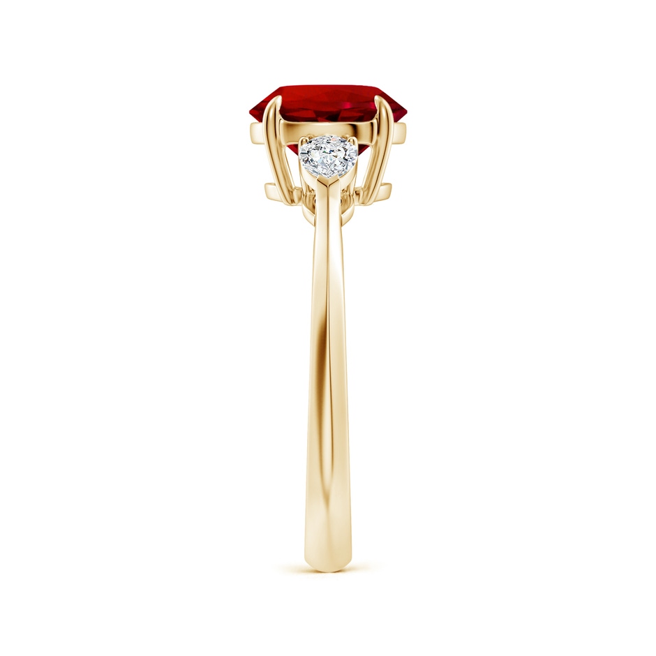 8mm Labgrown Lab-Grown Round Ruby and Pear Diamond Three Stone Engagement Ring in Yellow Gold side 299