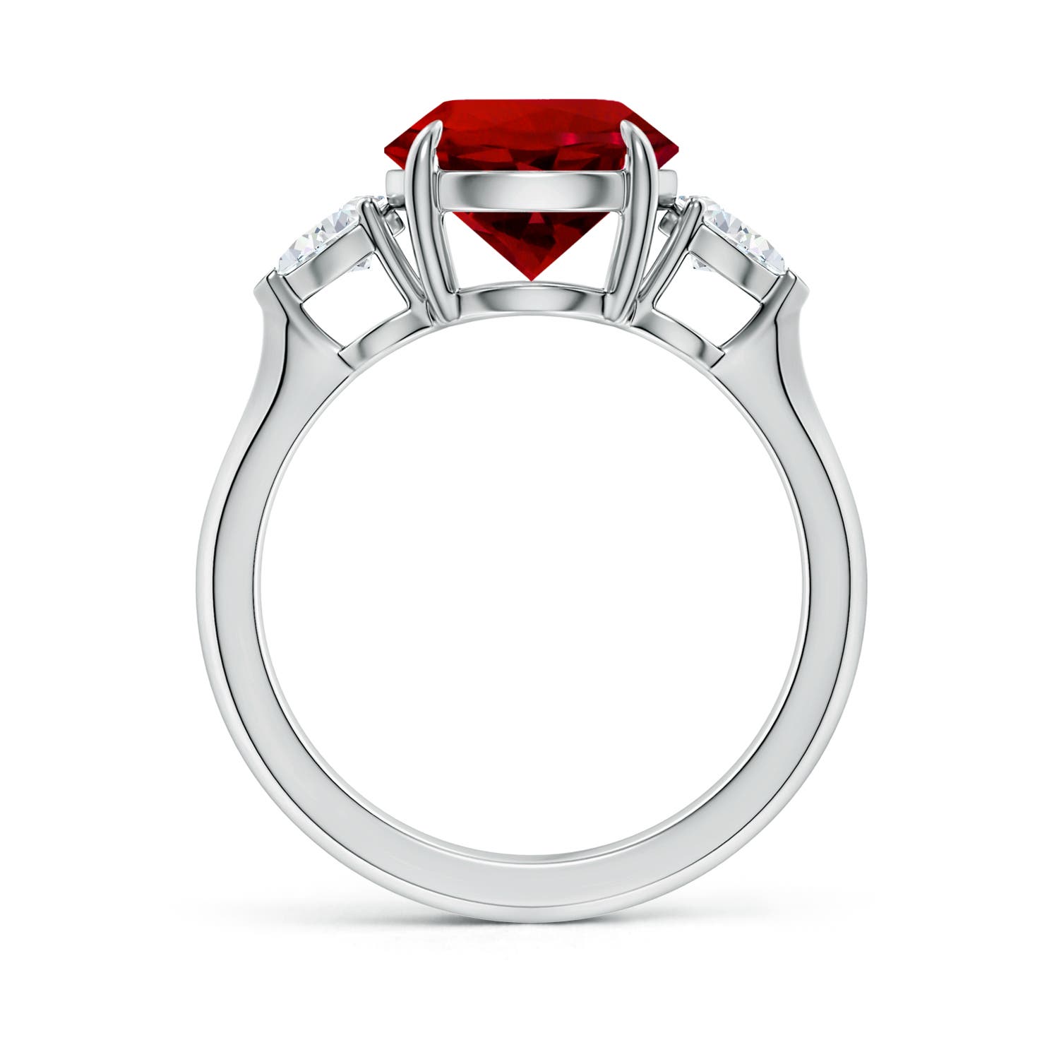 9mm Labgrown Lab-Grown Round Ruby and Pear Diamond Three Stone Engagement Ring in 18K White Gold
