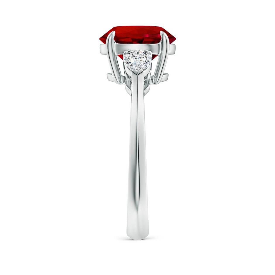 9mm Labgrown Lab-Grown Round Ruby and Pear Diamond Three Stone Engagement Ring in 18K White Gold side 299