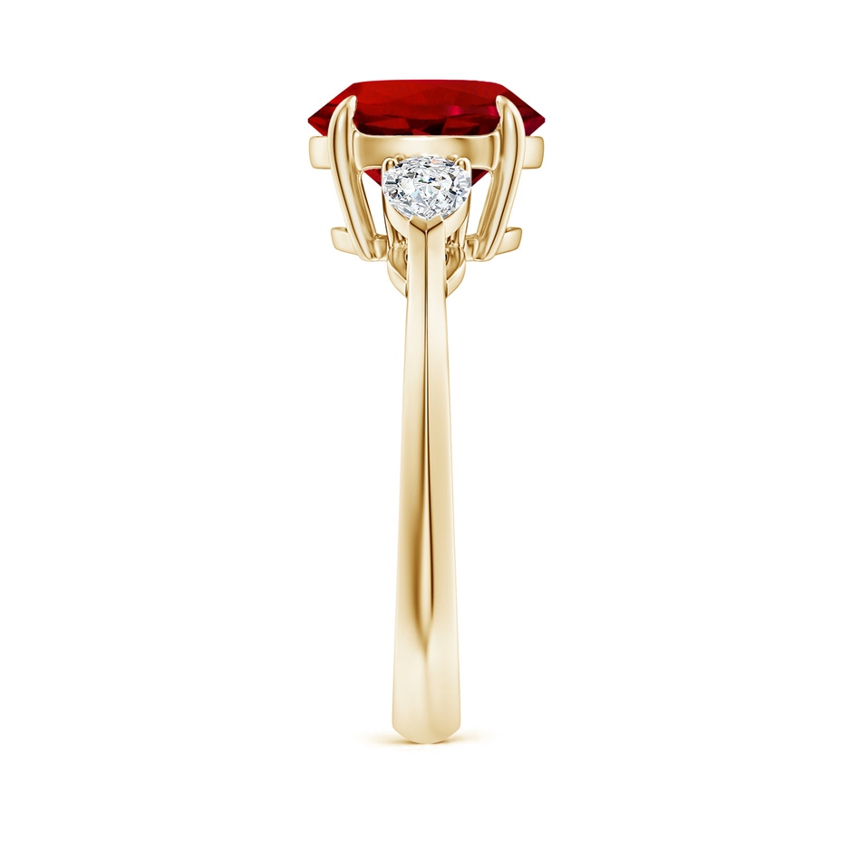 9mm Labgrown Lab-Grown Round Ruby and Pear Diamond Three Stone Engagement Ring in 18K Yellow Gold side 299
