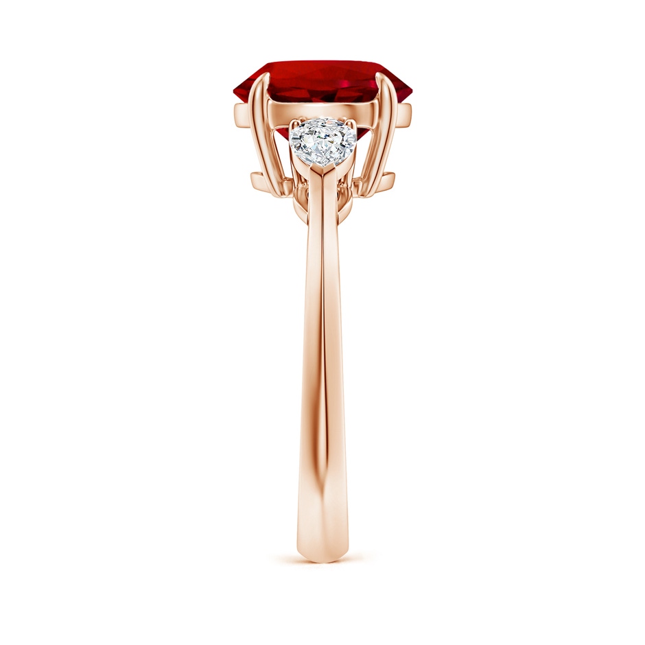 9mm Labgrown Lab-Grown Round Ruby and Pear Diamond Three Stone Engagement Ring in Rose Gold side 299