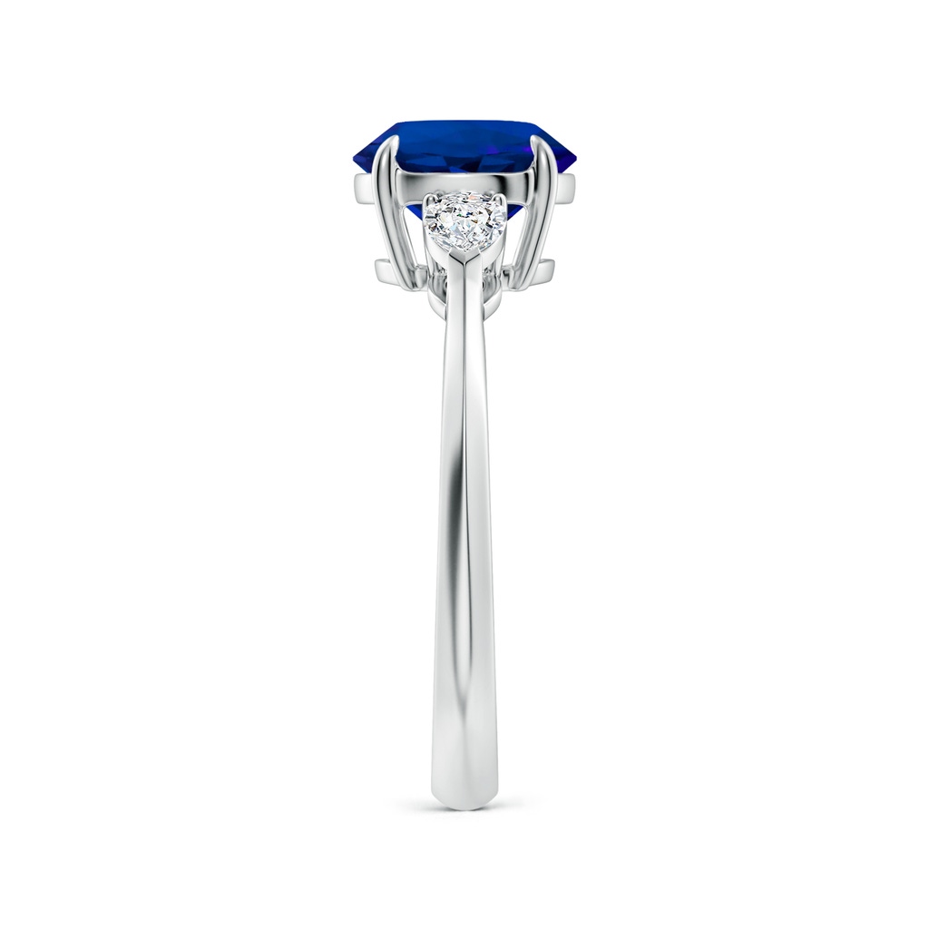 8mm Labgrown Lab-Grown Round Blue Sapphire and Pear Diamond Three Stone Engagement Ring in White Gold Side 299