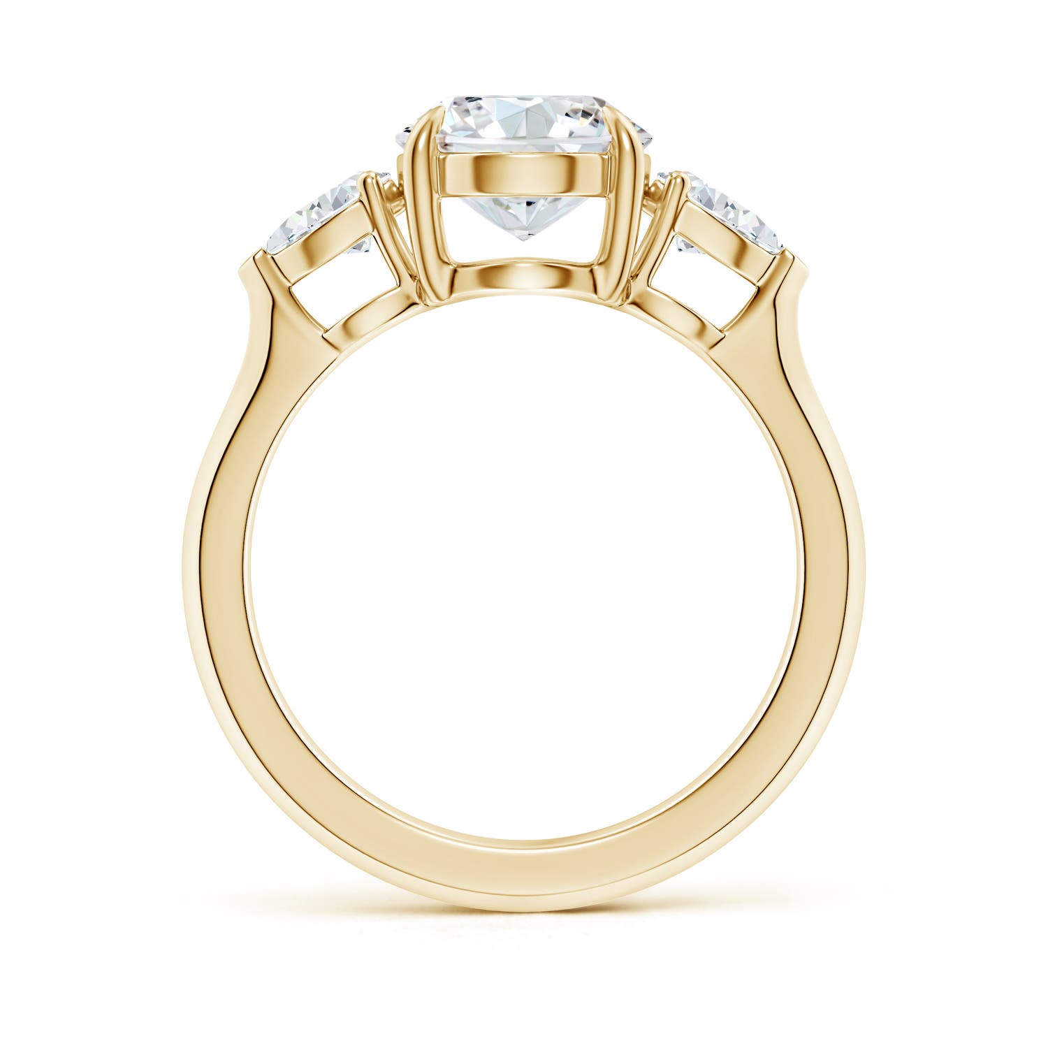10x8mm FGVS Lag-Grown Oval Diamond and Pear Diamond Three Stone Engagement Ring in 18K Yellow Gold