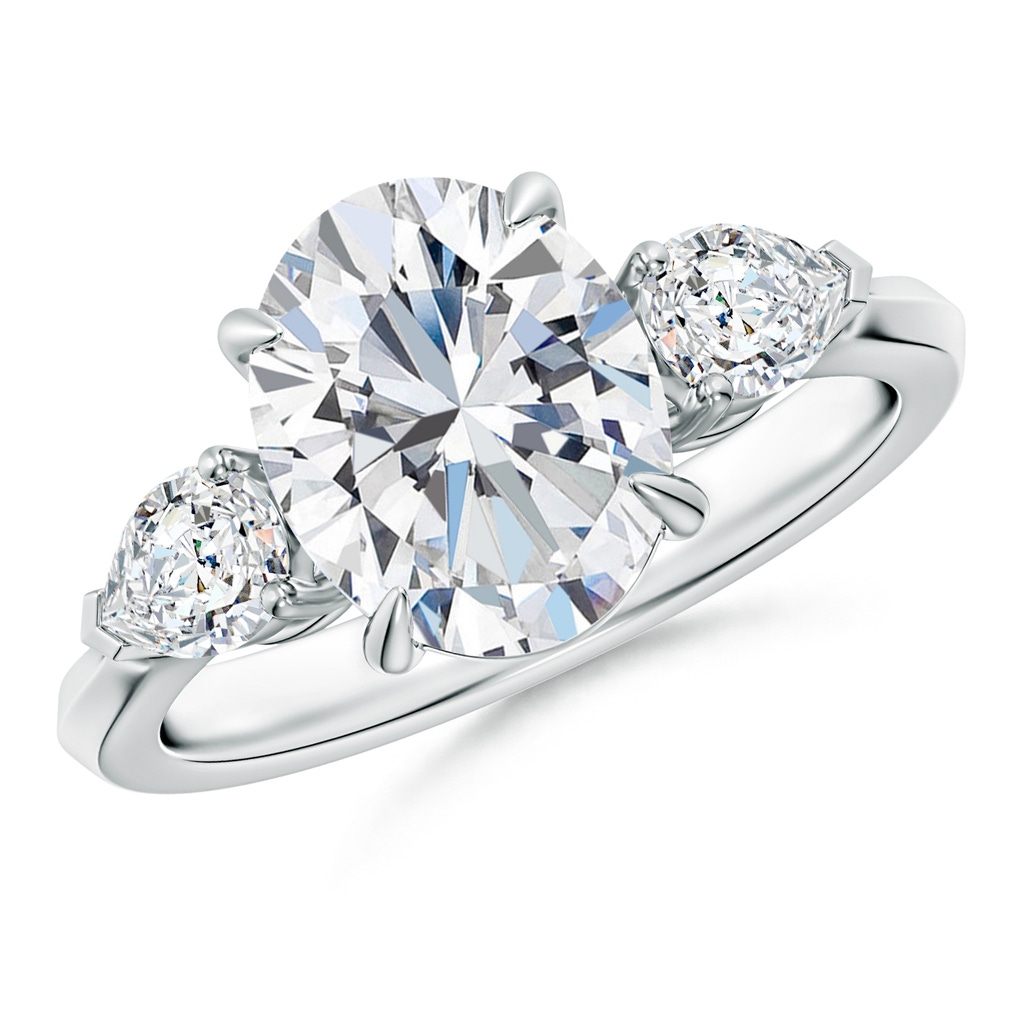 10x8mm FGVS Lag-Grown Oval Diamond and Pear Diamond Three Stone Engagement Ring in White Gold