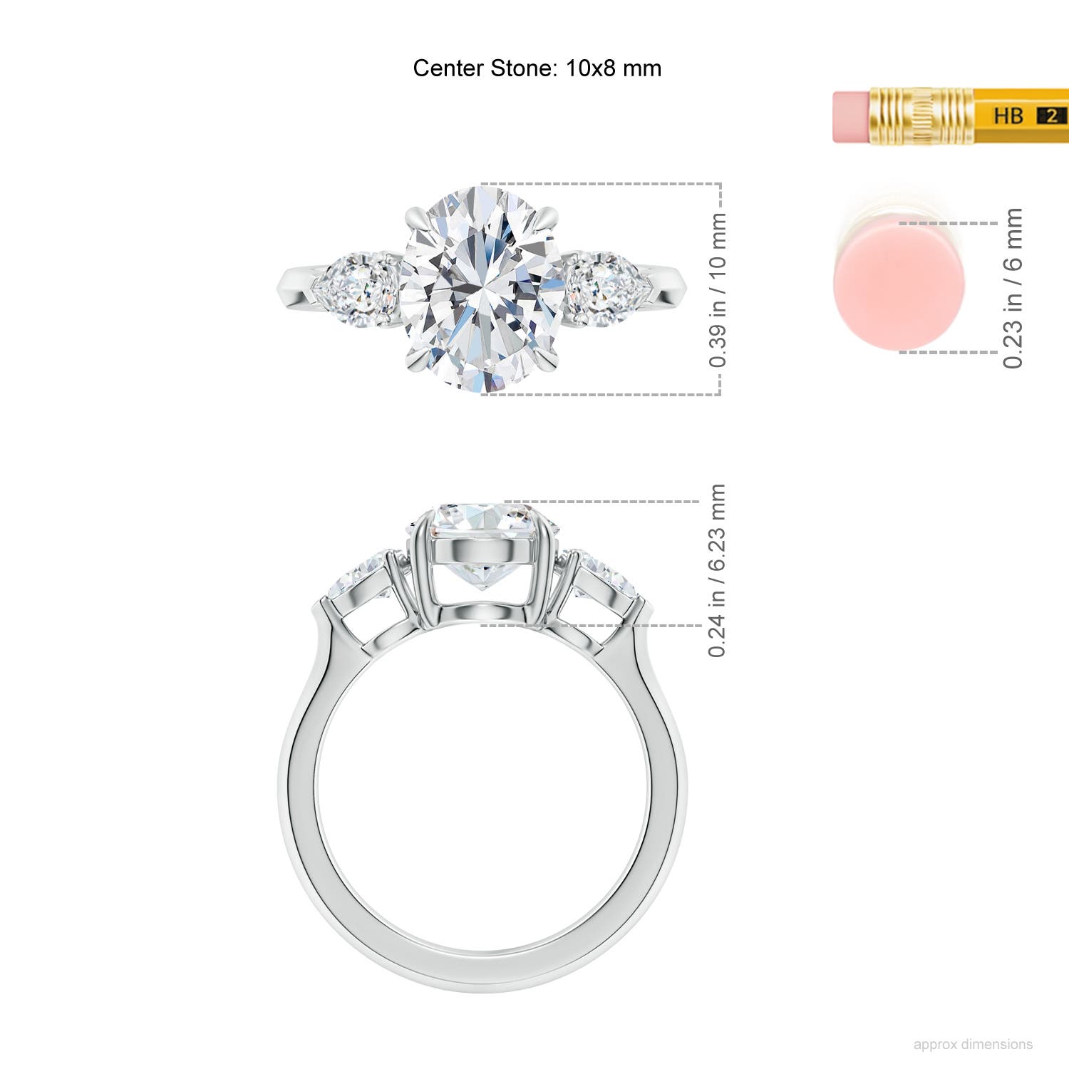 Lab Grown Oval Diamond and Pear Diamond Three Stone Engagement Ring Angara