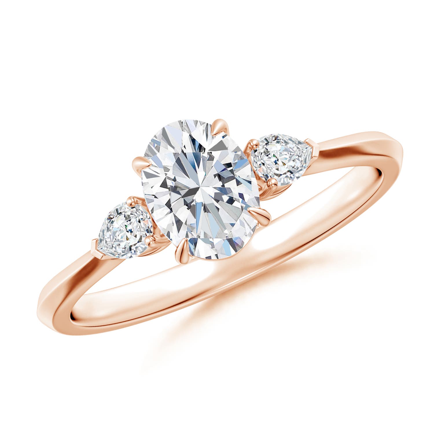 7x5mm FGVS Lag-Grown Oval Diamond and Pear Diamond Three Stone Engagement Ring in Rose Gold