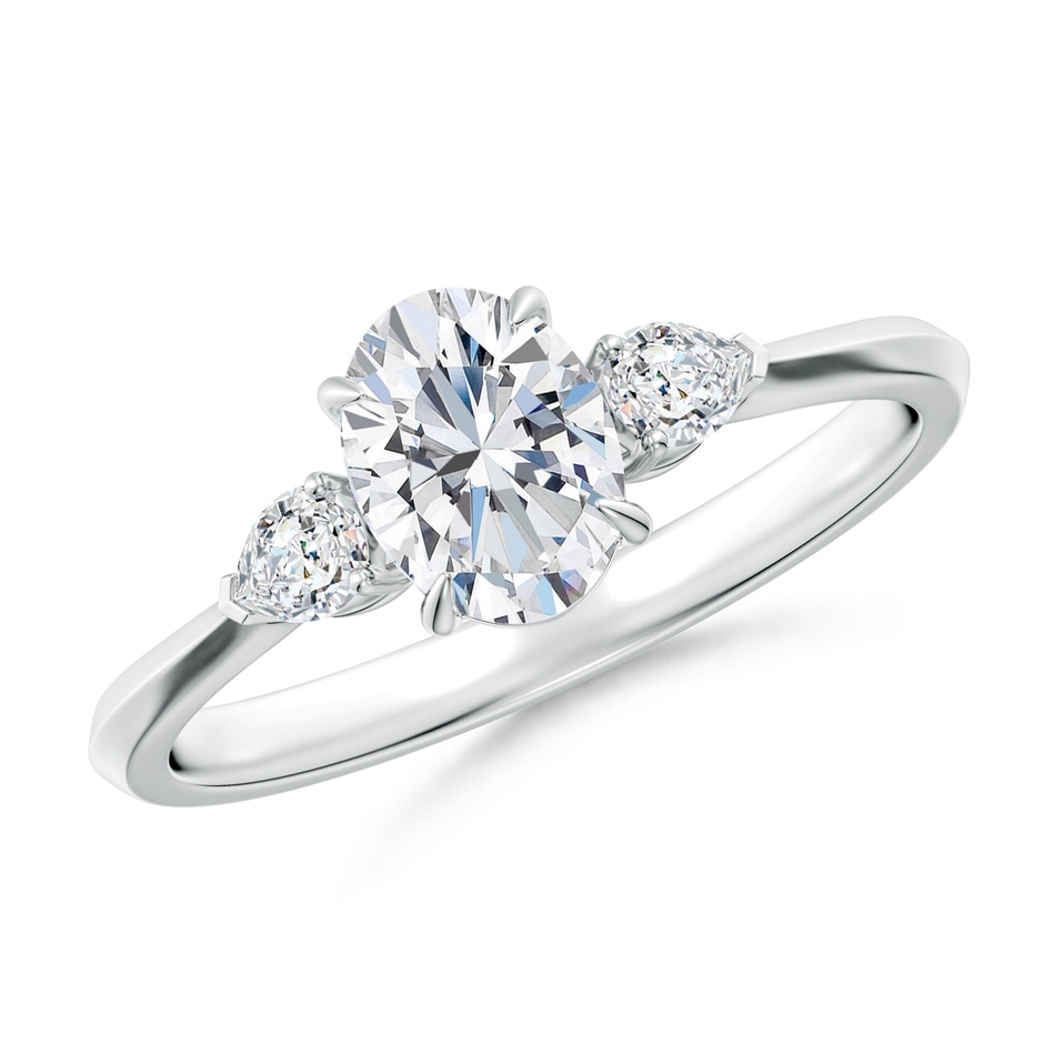 7x5mm FGVS Lag-Grown Oval Diamond and Pear Diamond Three Stone Engagement Ring in White Gold 