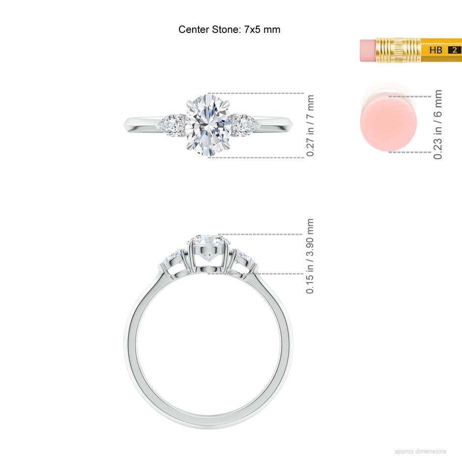 7x5mm FGVS Lag-Grown Oval Diamond and Pear Diamond Three Stone Engagement Ring in White Gold ruler