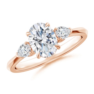 8x6mm FGVS Lag-Grown Oval Diamond and Pear Diamond Three Stone Engagement Ring in 10K Rose Gold