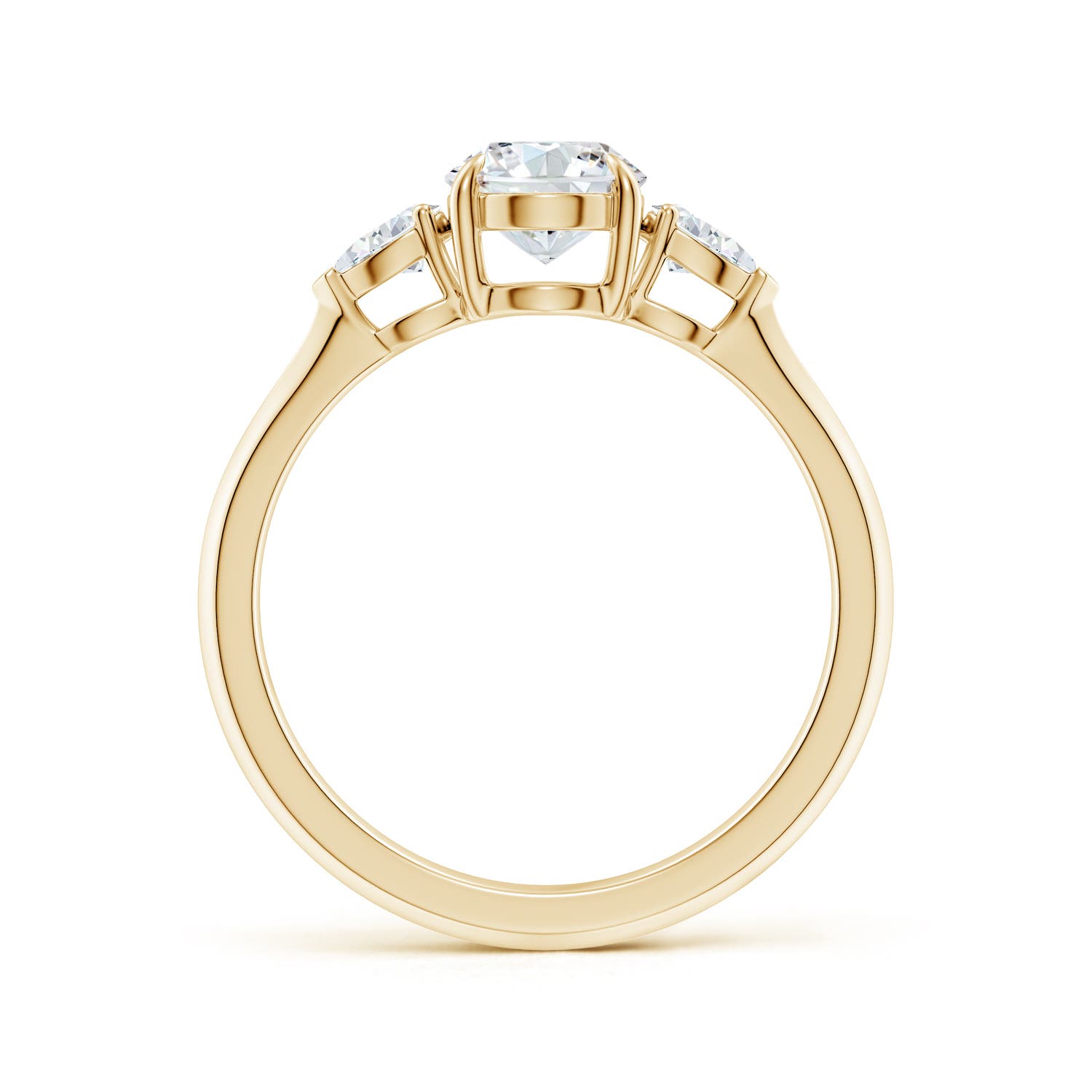 8x6mm FGVS Lag-Grown Oval Diamond and Pear Diamond Three Stone Engagement Ring in 18K Yellow Gold - side 2