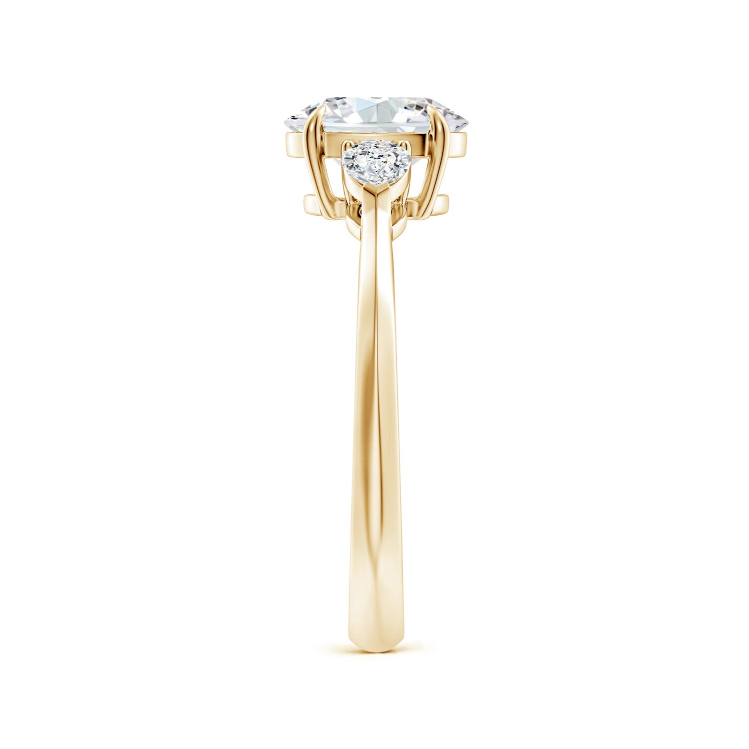 8x6mm FGVS Lag-Grown Oval Diamond and Pear Diamond Three Stone Engagement Ring in 18K Yellow Gold - side 3