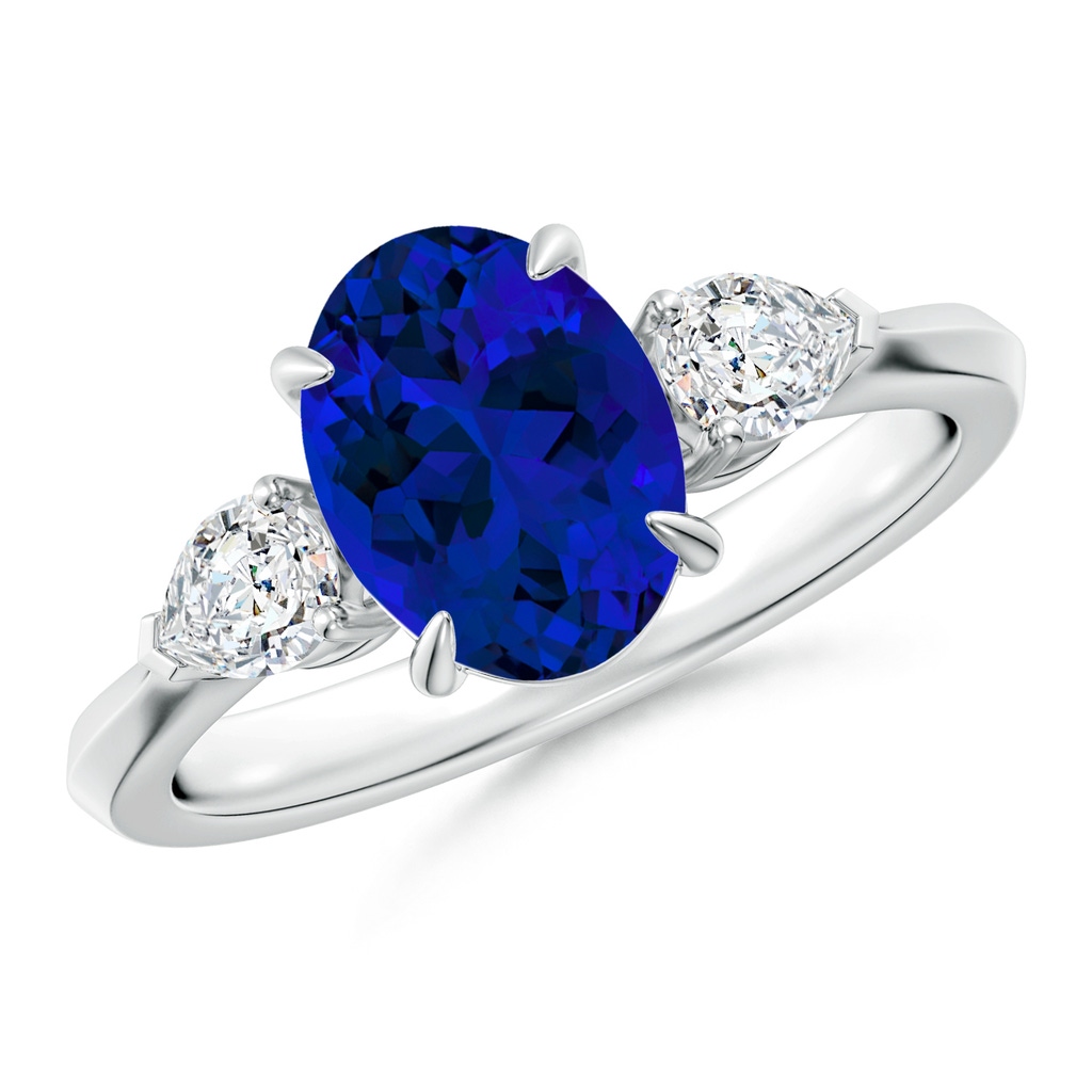 9x7mm Labgrown Lab-Grown Oval Blue Sapphire and Pear Diamond Three Stone Engagement Ring in White Gold 