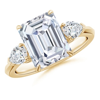 10x7.5mm FGVS Lab-Grown Emerald-Cut Diamond and Pear Diamond Three Stone Engagement Ring in Yellow Gold