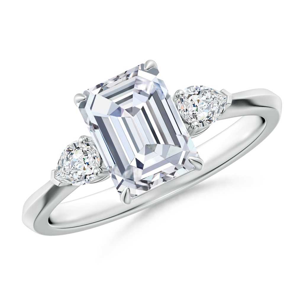 8x6mm FGVS Lab-Grown Emerald-Cut Diamond and Pear Diamond Three Stone Engagement Ring in White Gold