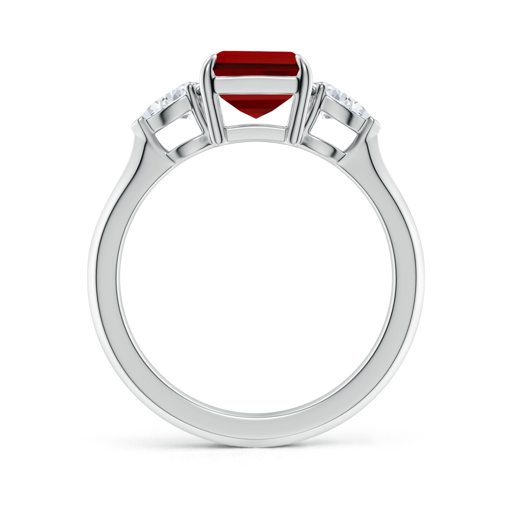9x7mm Labgrown Lab-Grown Emerald-Cut Ruby and Pear Diamond Three Stone Engagement Ring in White Gold Side 199