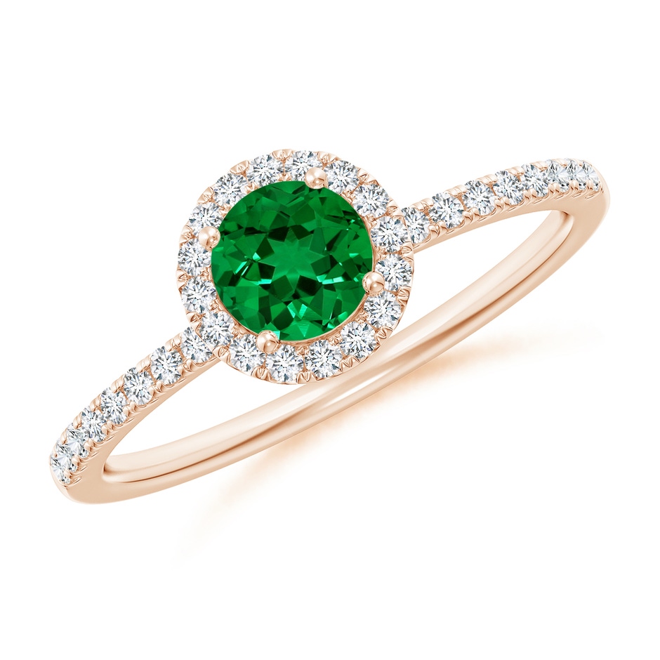 5mm Labgrown Lab-Grown Round Emerald Classic Halo Engagement Ring in Rose Gold 