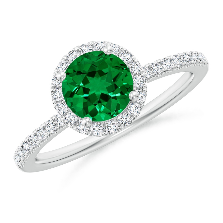 6.5mm Labgrown Lab-Grown Round Emerald Classic Halo Engagement Ring in White Gold 