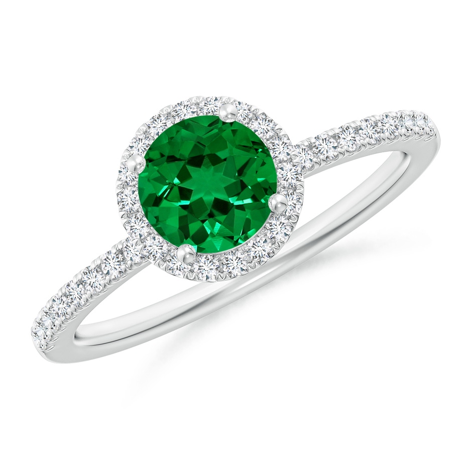 6mm Labgrown Lab-Grown Round Emerald Classic Halo Engagement Ring in 18K White Gold 