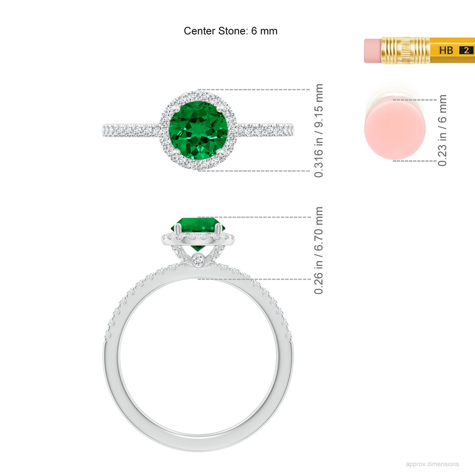 6mm Labgrown Lab-Grown Round Emerald Classic Halo Engagement Ring in 18K White Gold ruler