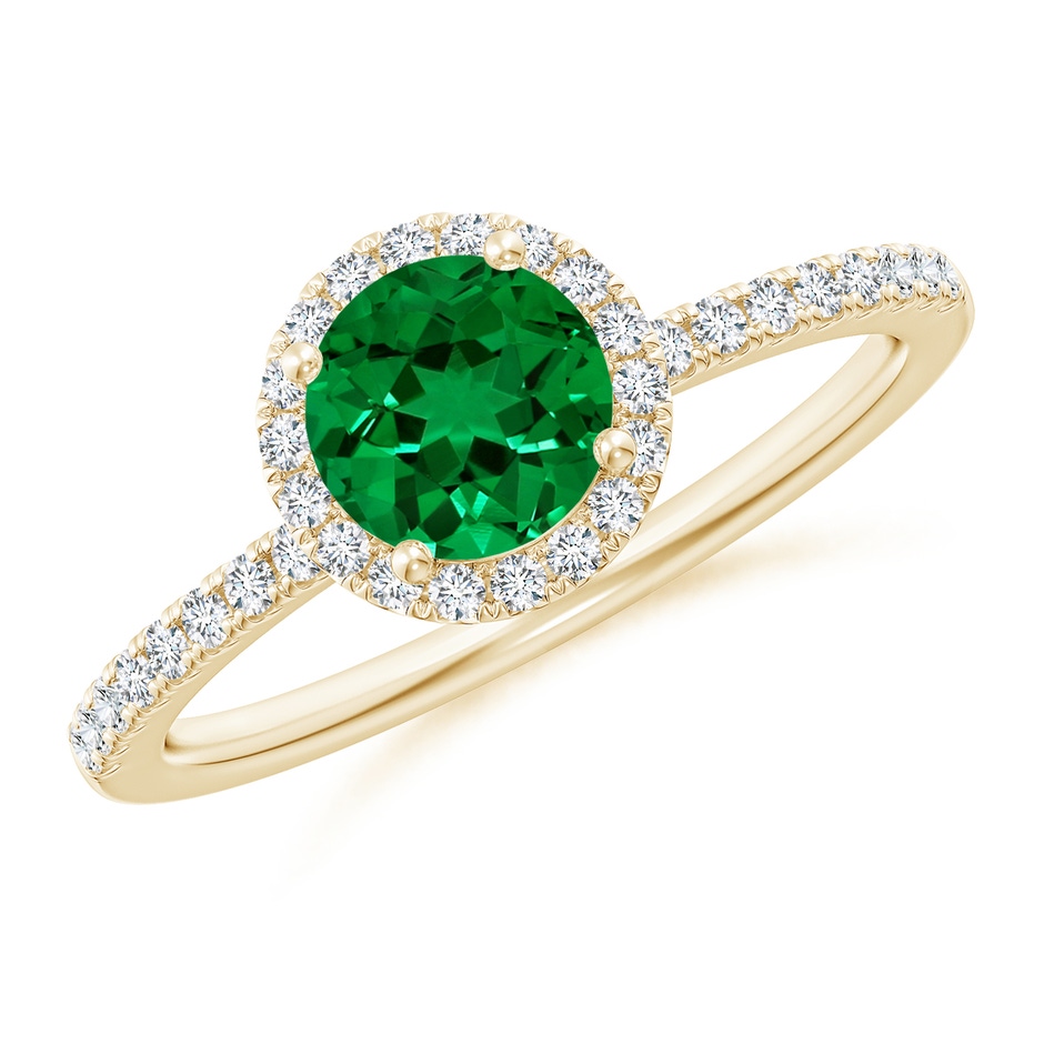 6mm Labgrown Lab-Grown Round Emerald Classic Halo Engagement Ring in 18K Yellow Gold 