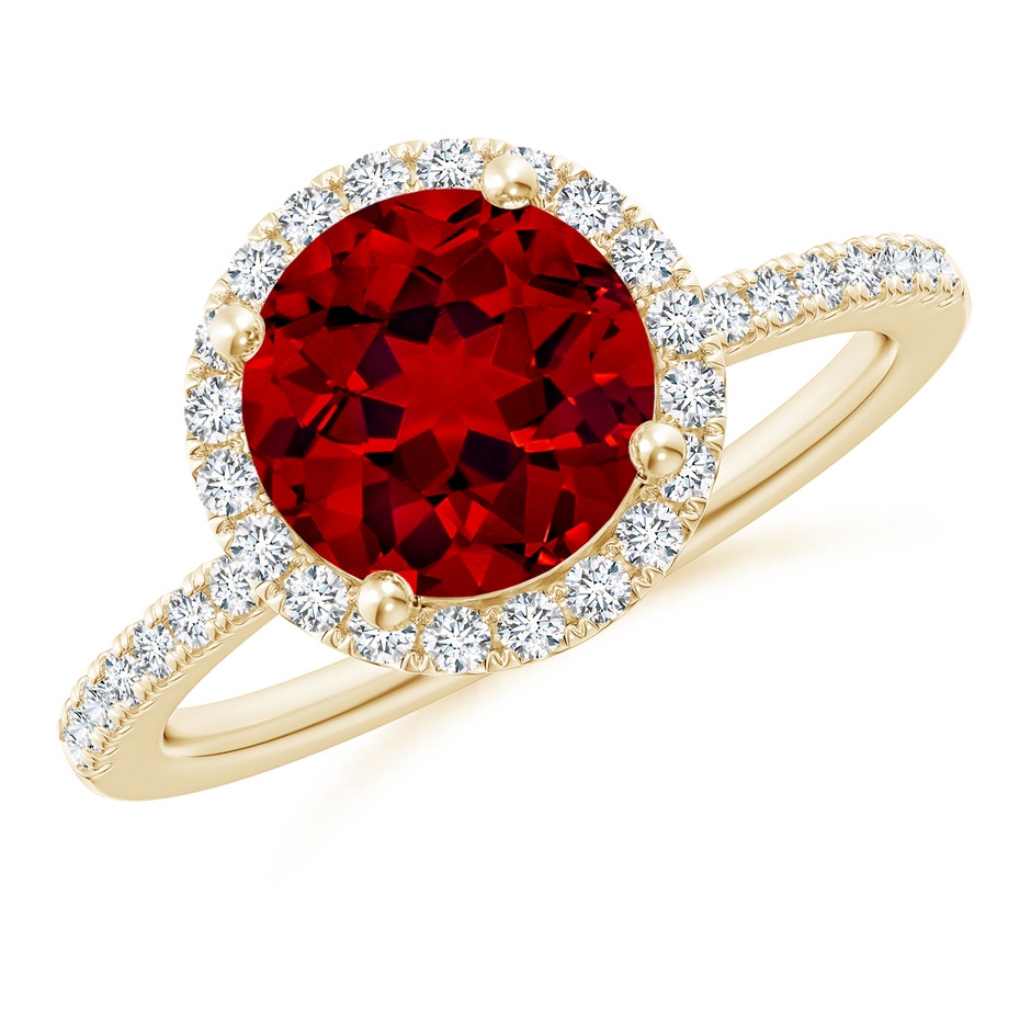 8mm Labgrown Lab-Grown Round Ruby Classic Halo Engagement Ring in Yellow Gold 