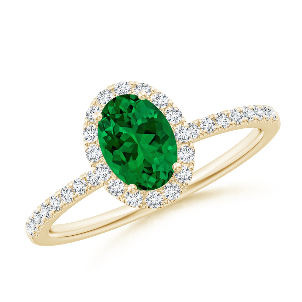 7x5mm Labgrown Lab-Grown Oval Emerald Classic Halo Engagement Ring in 18K Yellow Gold