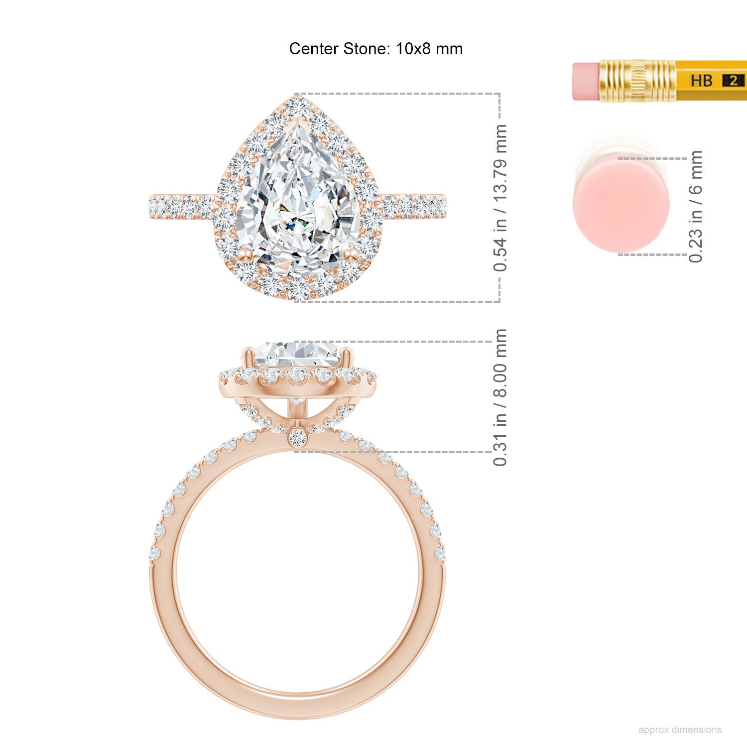 10x8mm FGVS LSR4518D-RG-FGVS-10x8 in Rose Gold - ruler